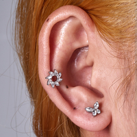 Bijou de piercing corporel en titane ASTM F136 G23, motif couronne de tournesol, creux, avec zircone cubique marquise, plaqué or, pour cartilage, tragus, hélix, conque, labret