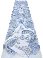 NI.AI Nouveau style Tissu en dentelle à sequins géométriques brodés, entièrement recouvert de sequins, tissu en dentelle perlée courte avec sequins