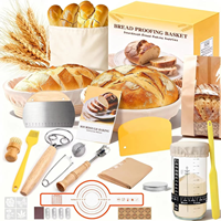 Ensemble de 6 ustensiles de boulangerie en bois écologiques avec panier de levage, racloir à pâte et kit de démarrage pour levain