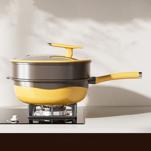 Poêle à frire 32 cm en aluminium avec revêtement antiadhésif de haute qualité, grande poêle à frire jaune profonde avec couvercles, vente en <span class=keywords><strong>gros</strong></span> - Product Image 1