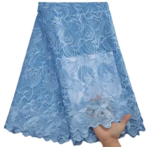 Tela de encaje y bordado de flores para mujer, Material de vestido francés de melocotón, tela de malla de tul de boda barata para coser 2822