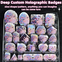 Badge personnalisé holographique de haute qualité, diverses formes, en étain sans nickel, pour les fans d'anime