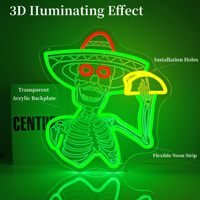 Enseigne néon LED USB à intensité variable motif crâne de propriétaire de restaurant mexicain et de bar à tacos Neonawall pour la décoration de restaurants et bars
