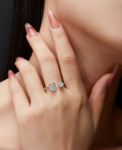 Anillo Abierto Ajustable para Mujer, Diseño Minimalista, Plata de Ley S925, Doble Piedra de Moissanita Cuadrada y Redonda, Artículo Popular Coreano 2026 - Product Image 4