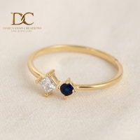 Bague ethnique en or jaune massif 14 carats avec diamant de laboratoire et saphir bleu royal de laboratoire, bijoux fins pour femmes certifiés IGI