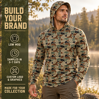 Vêtements de pêche vintage camouflage de performance supérieure avec logo personnalisé, vêtements de chasse anti-UV pour hommes, manches longues avec capuche