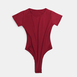 Body de talla grande para mujer, camiseta de satén de manga corta, Tops, informal, elástico, básico, con cuello, ajustado, patrón sólido para el verano - Product Image 5