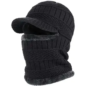 Fashion custom warm hat knitted men's hat winter hat scarf in one
