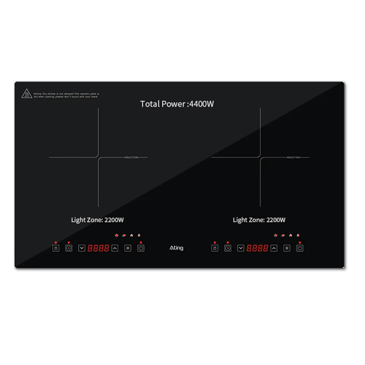 Hornillo de inducción doble, 4400W, Cocina de Inducción eléctrica integrada, 2 quemadores