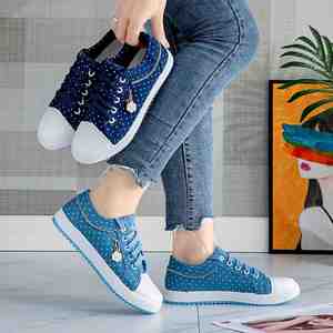 Zapatos planos clásicos de lona para mujer, zapatillas informales de suela gruesa y baja, calzado cómodo y moderno para caminar a diario - Product Image 1