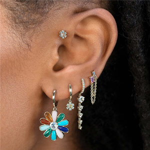 CANNER Fashion Hot Selling S925 Sterling Silver Ins Style square Diamond Double <b>Chain</b> Tassel <b>Stud</b> <b>Earrings</b> - Product Image 6
