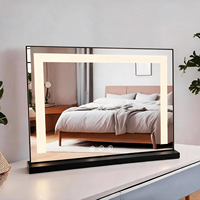 Square LED Desktop Makeup Mirror 10X Magnification Adjustable Brightness Touch Sensor Metal Frame Freestanding OEM/ODM