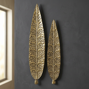 Decoración de Pared con Hojas de Latón, 2 Piezas, Arte Bohemio Hecho a Mano, Diseño Floral Botánico - Product Image 4