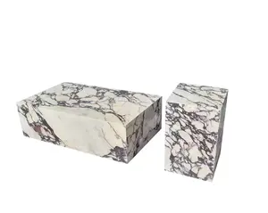 Hot Sale Polished Calacatta Viola Marble Plinth Stand Set Pedestal Center Coffee Table For Living Room