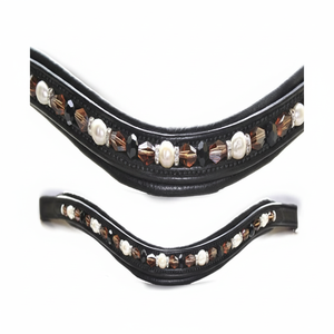 Banda de cejas de caballo de cuero con forma de onda suave y cómoda con perla equina y cadena ostentosa de cristal con costura completa - Product Image 1