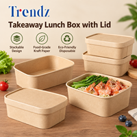 Boîte à lunch jetable écologique Trendz, en kraft, rectangulaire, pour salade, à emporter, avec couvercle