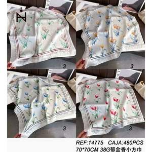 LongPang Tulip Print <b>Silk</b> <b>Scarf</b> 70x70Cm <b>Square</b> Elegant Floral Fashion Accessory For Women Lightweight Multi Functional - Product Image 3