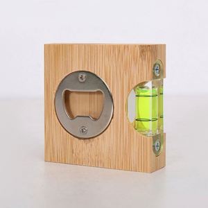 Square Bamboo Bottle Beer Opener With <b>Level</b> - Product Image 1
