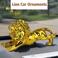 14 cm Roi Lion Élégant Animal Sculpture Or Argent Résine Artisanat pour Home Office Véhicule Tableau de Bord Décoration Unique Art Motif