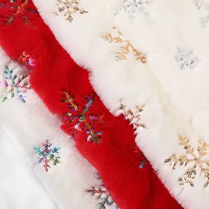 Bông Tuyết Thêu Lông Thỏ Vải Nhung Lông Đính Kim Sa Ngọc Trai Nhiều Màu Vàng Và Bạc Vải Dệt Gia Đình Giáng Sinh