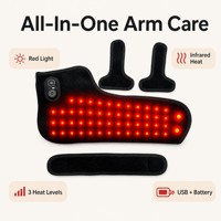 Manchon chauffant pour bras EYCO à lumière rouge, chaleur infrarouge, 3 niveaux de chaleur, minuterie intelligente, rechargeable par USB, enveloppement pour avant-bras et coude