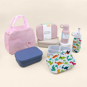 Eco Friendly 3 Compartment Divided Microwave Safe Bpa Free Silicone Bento <b>Lunch</b> <b>Box</b> Kids Set for School Student - Product Image 1