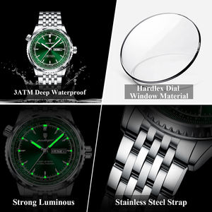 POEDAGAR 673 Montre de luxe pour homme, montre-bracelet à quartz classique, acier inoxydable vert argenté, Reloj élégant pour homme d'affaires, Reloj Clock - Product Image 6