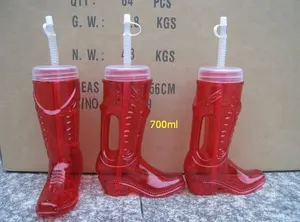 Amazon üst satıcı 24oz/32oz içme şişeleri çizme şekli Slush fincan plastik bira botları kovboy Bar