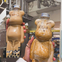 Bocaux et Bouteilles en Plastique Transparent à Design Attrayant Ours Mignon 200ml-1000ml PET pour Jus Café Lait Thé avec Options de Bouchons à Vis