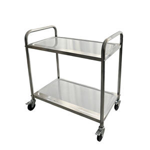 Chariot de service alimentaire commercial en acier inoxydable 304, 2 étages, grande capacité de charge, finition brossée mate, roulettes - Product Image 1