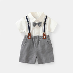 <span class=keywords><strong>Ensemble</strong></span> de vêtements pour bébé garçon JYS Factory Wholesale : chemise à manches courtes en coton mélangé, nœud papillon et <span class=keywords><strong>short</strong></span> à bretelles - Product Image 6