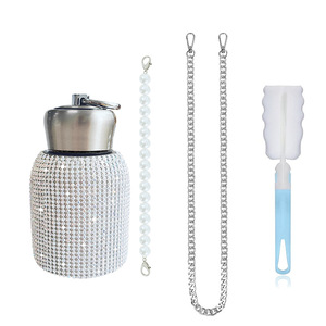 10oz diamond-encrusted stainless steel water <b>bottle</b> wide-body small-mouth <b>bottle</b> With a pearl hand-carry chain and a long chain - Product Image 6
