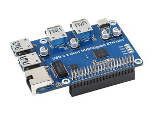 Waveshare USB 3.2 Gen1 et HUB Ethernet Gigabit HAT pour Raspberry Pi, 3x USB 3.2 Gen1, 1x Gigabit Ethernet, sans pilote K815 - Product Image 5