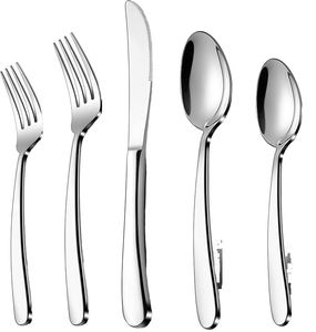 Lot de 5 couverts de mariage modernes en acier inoxydable 304 robuste avec finition poli miroir, comprenant couteau à steak, fourchette et cuillère - Product Image 1