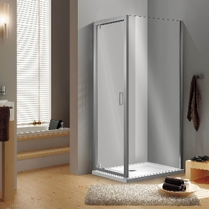 Porte de douche pivotante moderne de 80 cm avec verre sans cadre de 10 mm et cadre brossé - pour salle de bain, hôtel ou villa - Product Image 1