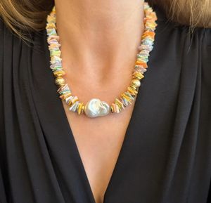שרשרת קליפות רב-צבע בעבודת יד לנשים מצופה זהב בארוק פנינה קיץ מתנה לתכשיטים דתיים - Product Image 4