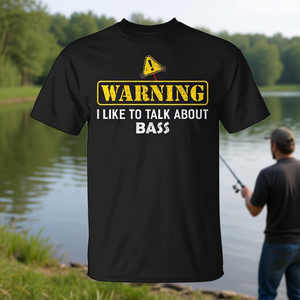 Camiseta con estampado de advertencia 'I Like To Talk About Bass', de manga corta, unisex, cuello redondo, para adultos, promocional - Product Image 3