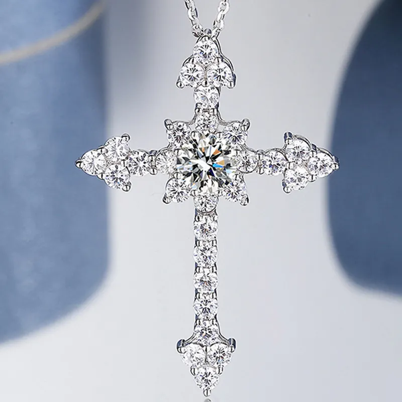 sterling silver cross design dainty moissanite necklace moissanite men pendant for couple male female