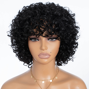 Cabello humano Peluca hecha a <span class=keywords><strong>máquina</strong></span> completa Pelucas negras naturales sin pegamento Cabello humano 10 pulgadas <span class=keywords><strong>Pixie</strong></span> Cut Short Bob Pelucas - Product Image 1