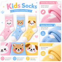 Chaussettes pour tout-petits et enfants en tricot doux et respirant, motif lapin, ours, chien, bordure rayée, écologiques, antibactériennes, séchage rapide