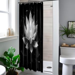 Black Gold Decorative <b>Yellow</b> Floral <b>Shower</b> <b>Curtain</b> Custom Lotus Floral Polyester Home Decor Water-Proof Bathroom Accessory Peva - Product Image 2