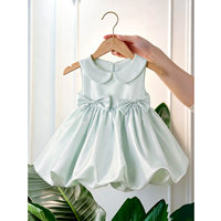 Robe sans manches pour bébé fille, col Claudine, vert clair, avec nœud, style robe bouffante, pour 100 jours, 1er anniversaire, demoiselle d'honneur, mariage