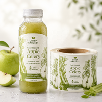 Autocollants personnalisés de haute qualité pour jus, étiquettes en vinyle imperméables avec logo sur mesure pour l'emballage de jus frais pressé à froid et de boissons