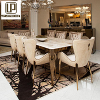 Ensemble Table et Chaises de Luxe pour Salle à Manger Royale, Style Italien Moderne, Table à Manger Rectangulaire en Laiton avec Plateau en Marbre, 8 Places