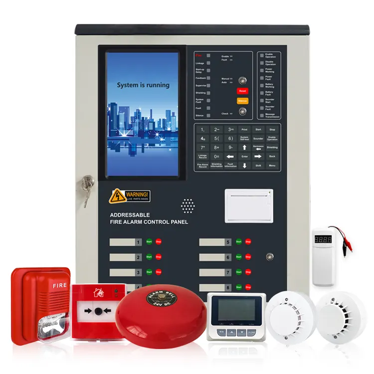 New Arrival 4 Loop Addressable Fire Alarm Control Panel Addressing Networking with Printer