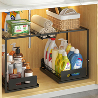 Nouveau panier de rangement extensible à 2 niveaux pour armoire de cuisine, hauteur réglable, coulissant, organisateur d'armoire de cuisine, armoire de salle de bain, double évier