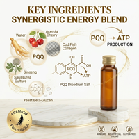 Complément liquide de pyrroloquinoline quinone (PQQ) et de ginseng, boisson énergisante avec peptides de collagène