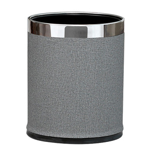 Sailu Waste Bin 10L Cylindrical Gray Fabric With Silver Rim Indoor Use - Product Image 5