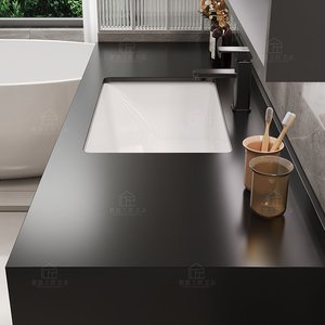 Light Luxury Black Bathroom Vanity Unit with LED Lights Smart Honeycomb Mirror Ceramic Basin MDF Wall-Mounted <b>Display</b> Shelf - Product Image 3