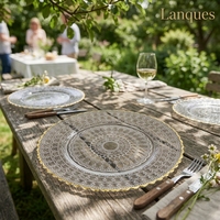 Assiettes de présentation classiques en verre à bord doré, sous-assiettes décoratives pour hôtels, restaurants, mariages, centres de table, vente en gros